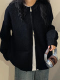 Zingj Color Lazy Wind Double-Headed Zipper Soft Waxy Sweater Autumn New Women's High-Level Versatile Knit