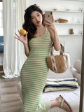 Zingj Shot Small Fresh Stripes Hit Color Knitted Halter Vest Dress Female Summer And Korean Style Sweet Temperament Slim