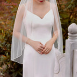 YouLaPan V107 Wedding Veil with Crystal Edge Elbow Length Wedding Veil with Partial Trim Single Tier Beaded Edge Bridal