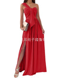 Zingj Wise Hot Style Summer Simple Sleeveless Off The Shoulder Slit Dress