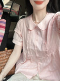 Pleated Solid Sweet Women Shirt Simple Kawaii Cute Blouse New Fashion Fairy Grunge Blusas De Mujer Y2k