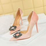 Zingj Banquet High Heels With Thick Suede Tip Side Hollow Out Metal Diamond Buckle Super High