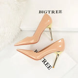 Zingj Fashion Simple Metal With Super High Heel Shallow Point Bright Patent Leather Heels Women's Single