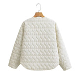 Heart-Shaped Quilted Round-Collar Pure Color Cotton Coat In