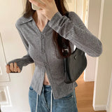 Straightens The Shoulder Knitted Cardigan Jacket, A New Slim, Striped Long-Sleeved Blouse In Early