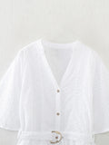 New Hollowed-Out Embroidery With Belt Mini Dress