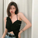 New Black Camisole Women French Design Beautiful Back Bow Cropped Tops Outwear Female