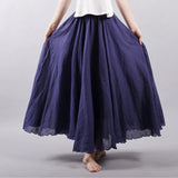Linen Cotton Long Skirts Elastic Waist Pleated Maxi Skirts Beach Boho Vintage Summer Skirts Faldas