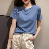 Summer New Tshirt Women Bright Short Sleeve Vintage Cotton T-shirts Woman Clothes Basic Casual Tee Tshirts Female Top