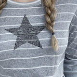 Striped Five-Pointed Star Leisure T-Shirt Women's Autumn Daily Simple Commuter Star Hit Color Long-Sleeved