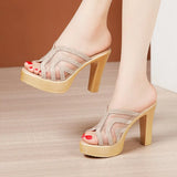 High-Heeled Slippers Summer 2023 New Fashionable Thick-Soled Net Slippers Large Size Slippers Wear Thick