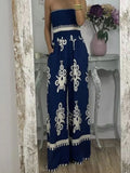 Contrasting Colors Printed Strapless Women Jumpersuit Elegant Off Shoulder Backless Wide Leg Jumersuits Lady
