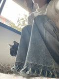 Women Jeans Denim Trousers Washed Retro Vintage Mopping Irregular Fashion Pocket Wide Leg Leisure Street Kpop Y2k