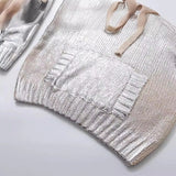 New Metal Color Hooded Hooded Knitted Sweater