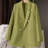 Zingj New Blazer Female Metal Button British Wind Casual Versatile Green Red Small Suit