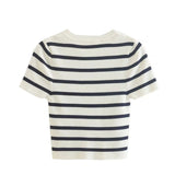 New Short Style Slim Short-Sleeved Striped Knitted Blouse In
