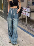 Women Vintage Streetwear Baggy Cargo Jeans High Waisted Straight Wide Leg Pants Denim Trousers Fairy Grunge Alt