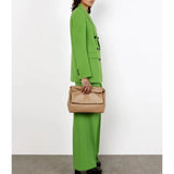 2022 Fashion New Double Breasted Slim Fit Solid Color Blazer Retro Leisure Female Chic Jacket+Mid Waist Pants