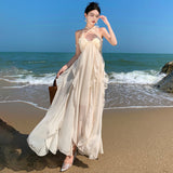 Zingj Temperament Heavy Industry Hanging Neck Halter Dress Women's Summer Dress White Back Beach Holiday Beach