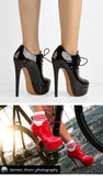 Onlymaker Women's Black Red Platform Ankle Boots High Heels Lace Up Patent leather Stiletto Sexy Lady Fashion Sexy