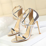 Zingj Fashion Sexy Nightclub Show Thin Summer Heels Fine Heel Ultra High Heel Hollow Cross Strap