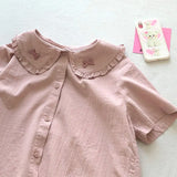 Japanese Harajuku Fashion Bow Tie White Doll Neck Short Sleeved Shirt Blouses Summer 2024 Woman Elegant Chic Kawaii