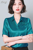 Women Shirt Embroidered Womens Tops Satin Short Sleeve Blouse 2023 Summer Fashion Female Clothing Casual Shirts for