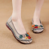 Zingj Spring And Summer New Soft-Soled Low-Heeled Women's Shoes National Style Leather Flowers Women's Singles Shoes Comfortable And Soft Mother