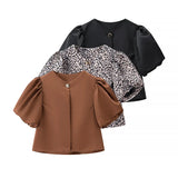 Bubble Sleeve Single-Button Shirt 2025 Spring And Summer Sweet Round Collar Short Top Female