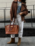 Fall 2024 New Maillard Vintage Fashion Casual Brown Short Loose Jacket Jacket-Outfit