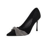 Heel High Heels Tips Drill Single Shoes Shallow Velvet Ultra-High Heel Black High Heels Women's Shoes