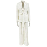 New Star Fashion Beads Edge Trim Belt Suit Trousers Set Two-Piece
