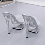 Zingj Summer Fashion New Fashion Transparent Waterproof Platform Thin Heel Pointed Ultra High Heel Women's Casual Fashion Single