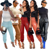 Solid Mid Waist Color Sexy Leather Casual Pants Skinny