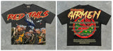 Vintage T-Shirt Men's High Street Creative Pattern Printing Round Collar Short-Sleeved Cotton Super Loose Short