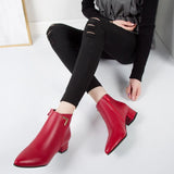 Zingj Boots Women Fall 2023 New Frosted PU Heel Ankle Boots Color Martin Boots Thick Heel Pointed Women's Boots- Outfit