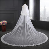 White Ivory Bling bling Cathedral Wedding Veils Long Lace Edge Bridal Veil with Comb Two Layers Blusher Veil Wedding