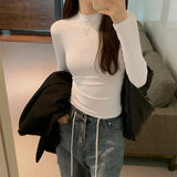 Basic Style Slim, Slim, Long-Sleeved T-Shirt For Women In Autumn Is A New Style With A Small Standing Collar With A