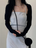 Women Thumbhole Long Sleeve Bolero Shrug Solid Color Open Front Cropped Cardigan Top Bodycon Slim Fit Sunscreen Arm Cover