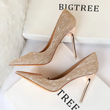 Zingj High-Heeled Women's Shoes Thin Heel High Heel Shallow Pointed Sequin Sexy Thin Nightclub Single Shoes Wedding