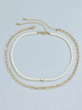 2Pcs Heart Faux Pearl Necklace- Outfit