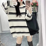 Zingj Autumn Winter New Style Restore Ancient Ways Temperament Loose V Collar Wool Edge Fringe Stripe Languid Lazy Wind Set Sweater