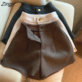 Solid Wide Leg Shorts Women High Waist Simple Basic Warm Winter New Arrivals Elegant Office Ladies All-match