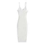 And Winter New Rib Flute Dress Elastic Tight Suspender Dress Knitted