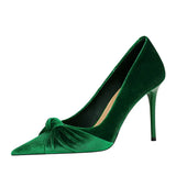 Zingj Fashion Banquet High Heels Slender High Heel Shallow Pointed Western Suede Bow Single