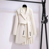Vintage Black Blazer Short Dresses for Women 2023 Autumn New Elegant Slim Long Sleeves Belt Folds Casual Female