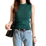 Zingj Women's Vest 2023 Spring And Summer Half-High Collar Bottomed Sweater Sleeveless Knitted Blouse With Small Sling Inside And