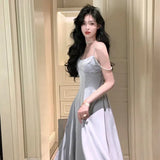 Satin Elegant Party Dresses for Women 2023 Summer Sexy V-Neck Birthday Vacation Clothes Diamond Chain Strap Midi