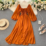 Zingj Gentle Wind Dress Autumn Dress 2023 New Female French Retro Square Collar Foreign Style Bubble Sleeve Chiffon
