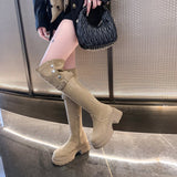 High-Tall Knight Boots Women Autumn And Winter New With Velvet High And Over-Knee Boots Two-Ded-Long-Headed Boots